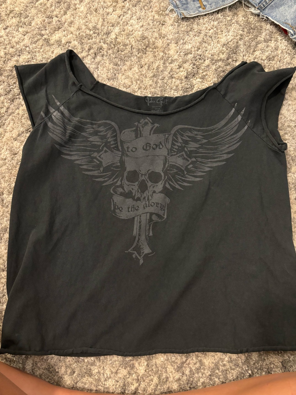 Brandy Melville Black Winged Skull Graphic Tee